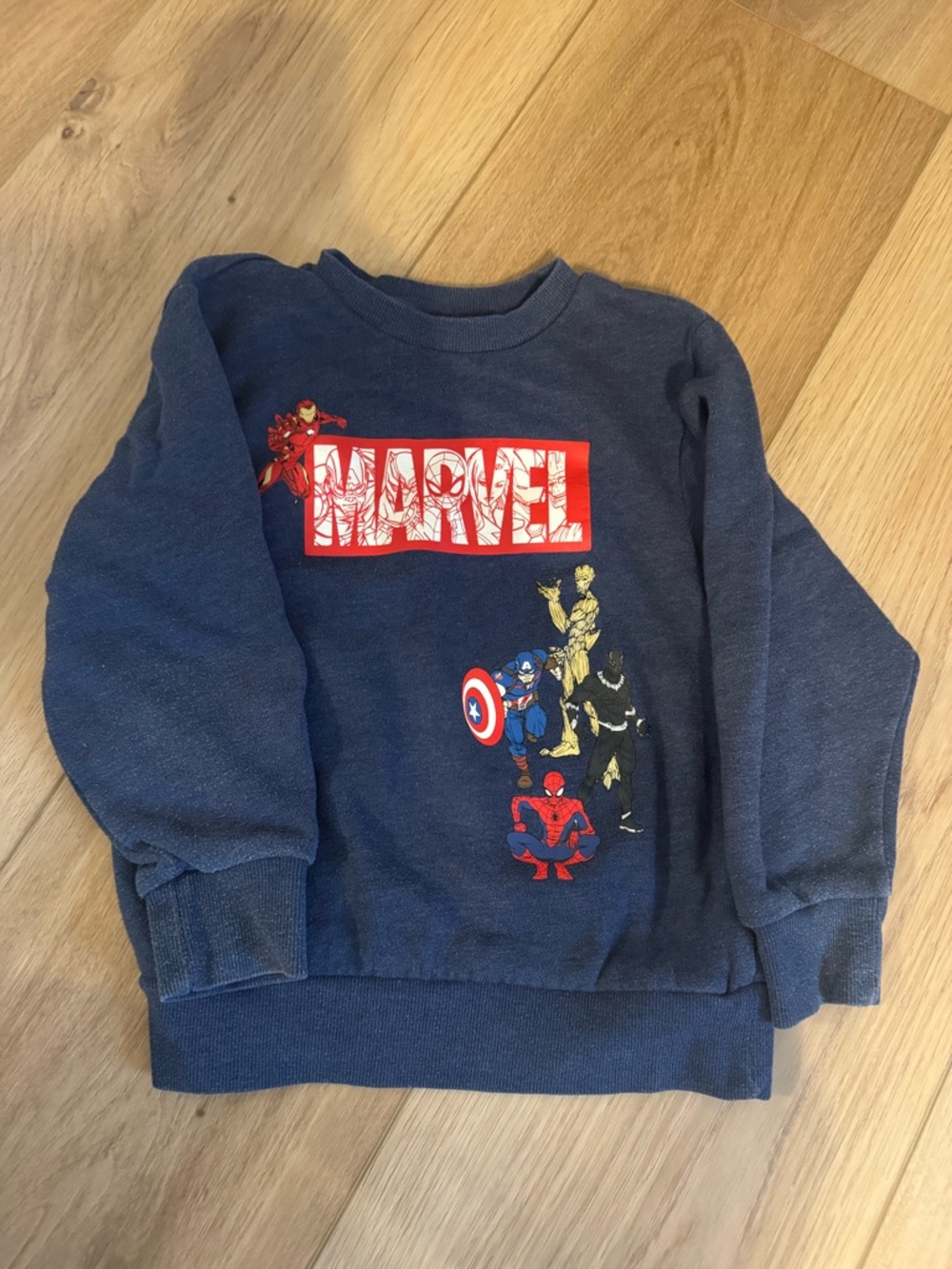 Marvel Navy Sweatshirt with Red Logo and Multicolor Superhero Art